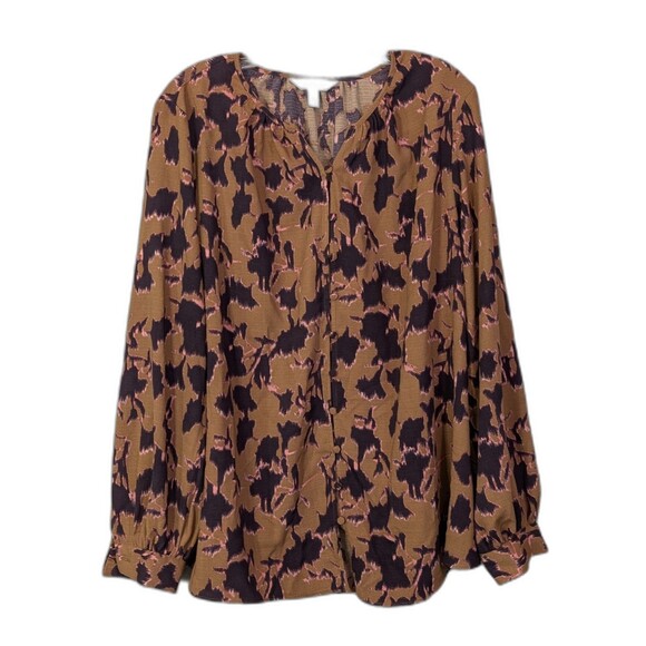 Nine West Tops - Nine West Women's XXL Blouse Autumnal Colored Button Up Balloon Sleeve Abstract